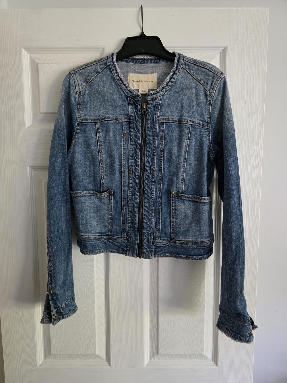 Anthropologie Pilcro and the Letterpress Collarless Denim Jacket size M